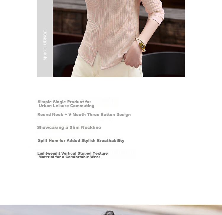 Sentubila [Solid Color Long-Sleeve T-Shirt], 2025 Autumn Vertical Striped Textured V-Neck Placket Three-Button Elastic Long T-Shirt 3