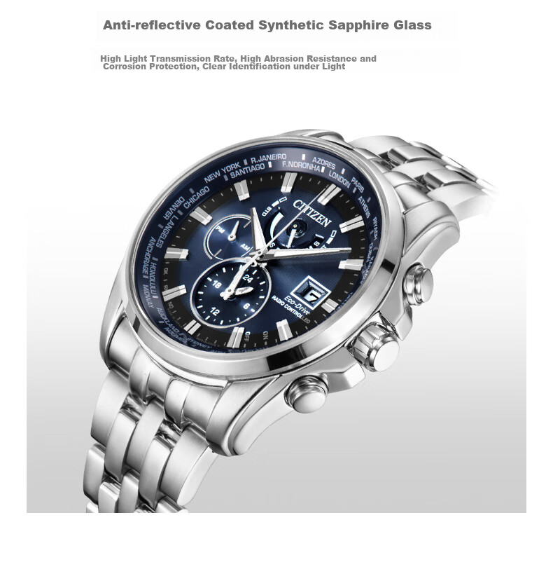 CITIZEN Watch for Men, Japanese And Korean Style, Eagle in The Sky, Eco-Drive, Radio-Controlled Steel Band, Black Dial, Gift for Boyfriend, AT9127-80E 10