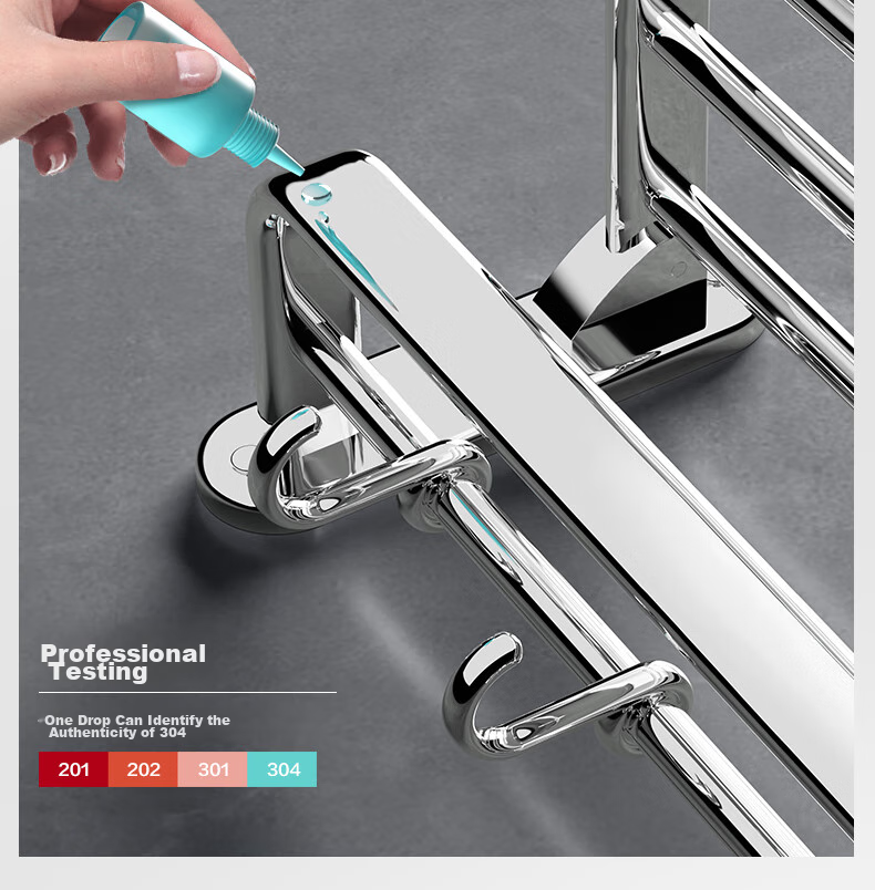 JOMOO Bathroom Storage Rack, Towel Holder, Thickened Foldable Bathroom Organizer, Bright Silver Stainless Steel, 936024 7