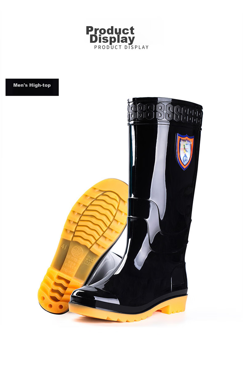 Warrior Men's Mid-High Rain Boots, Rubber Shoes, Overshoes, Waterproof Shoes, HXL8867, Black High-Top, Size 43 9