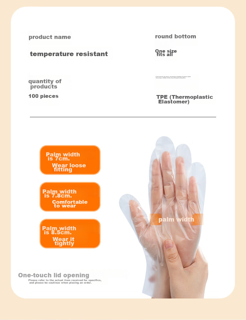 Temeiju Kitchen Disposable Gloves, Food Grade, Thickened, Non-Slip, Tear-Resistant TPE Plastic Gloves for Home Use, Catering, Baking, And Beauty, 100 Pieces 8