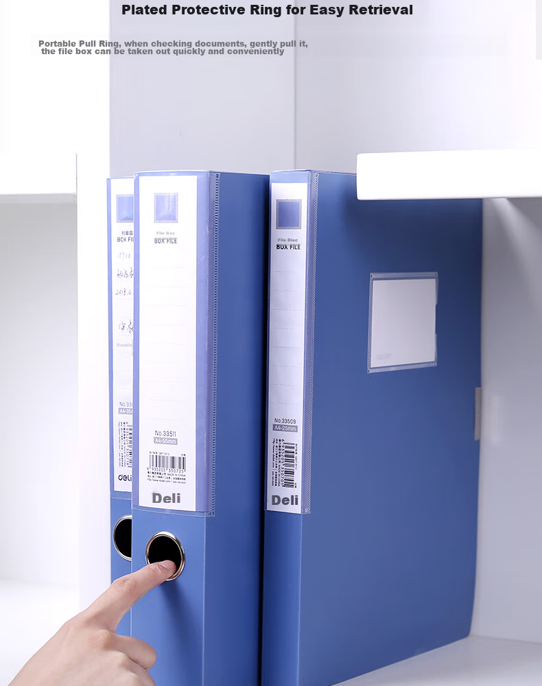 Deli 55mm Single A4 Plastic File Box with Velcro Closure, Document Storage Box for Finance And Accounting, Office Supplies, 33511 Blue 11