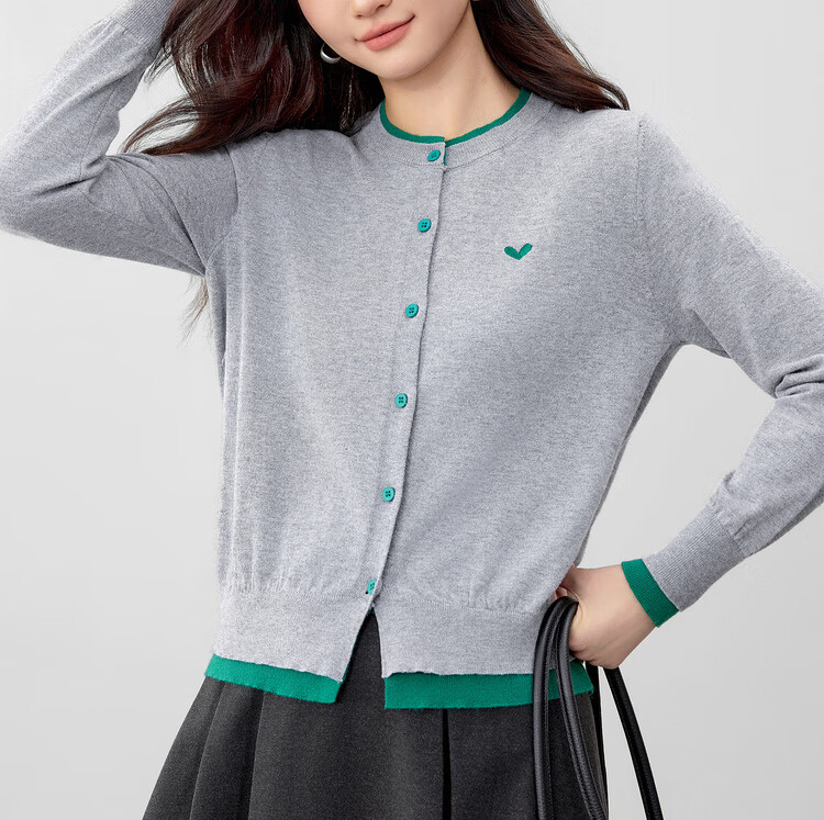 Sentubila Age-Reducing Elastic Knitwear Women Autumn Color-Block Crew Neck Ribbed Cuff Long Sleeve Cardigan Single-Breasted Heart Embroidery Top 10