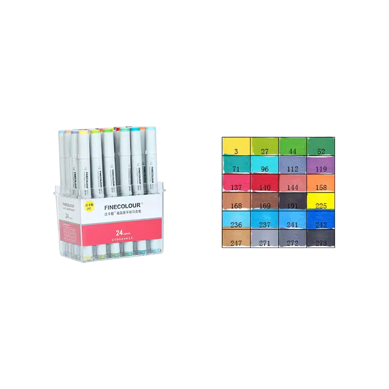 FINECOLOUR Markers, Student Second Generation Markers, 24 Colors, Transparent Pen Case, Art Sketching Watercolor Pens