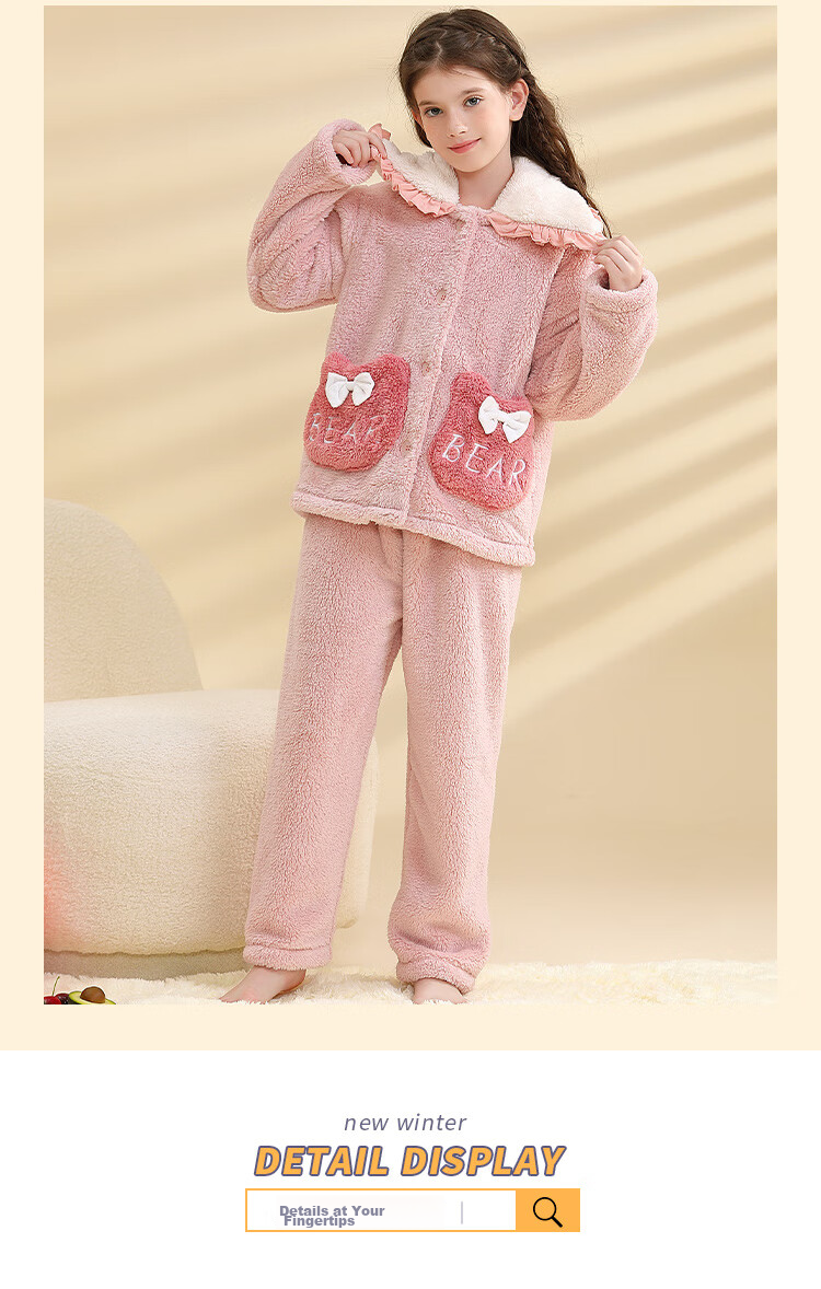 LangSha [Flannel] Children's Pajamas, Girls' Sleepwear, Autumn And Winter Thickened Warm Sleepwear, for Older Children And Teenage Girls, Home Wear Set 13