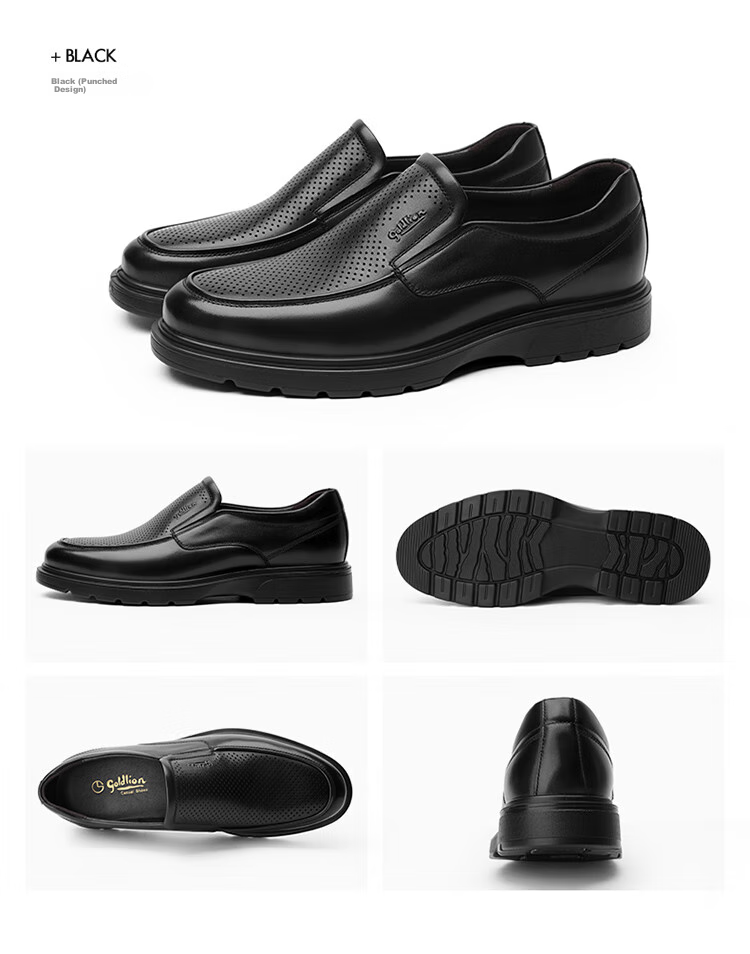 Goldlion Men's Shoes, Urban Fashion Simple Business Casual Shoes, Comfortable Slip-On Loafers, 59623040101A, Black, Size 41 17