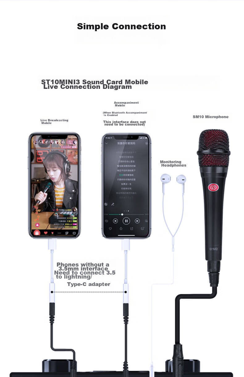 Seeknature ST10mini Sound Card Kit for Mobile Phone Live Streaming, Computer, Douyin, Kuaishou, Singing, Karaoke Recording, Live Streaming Equipment Complete Set with Condenser Microphone, All-Purpose Influencer Tool Microphone 13