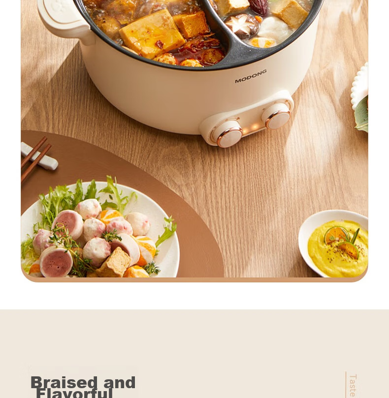 Modong [Douyin Popular Trend] Dual-Sided Electric Hot Pot Heating Pot for Home Multi-Purpose Cooking, 6L Non-Stick Pot with Independent Temperature Control for Each Side MD-HGE06 7