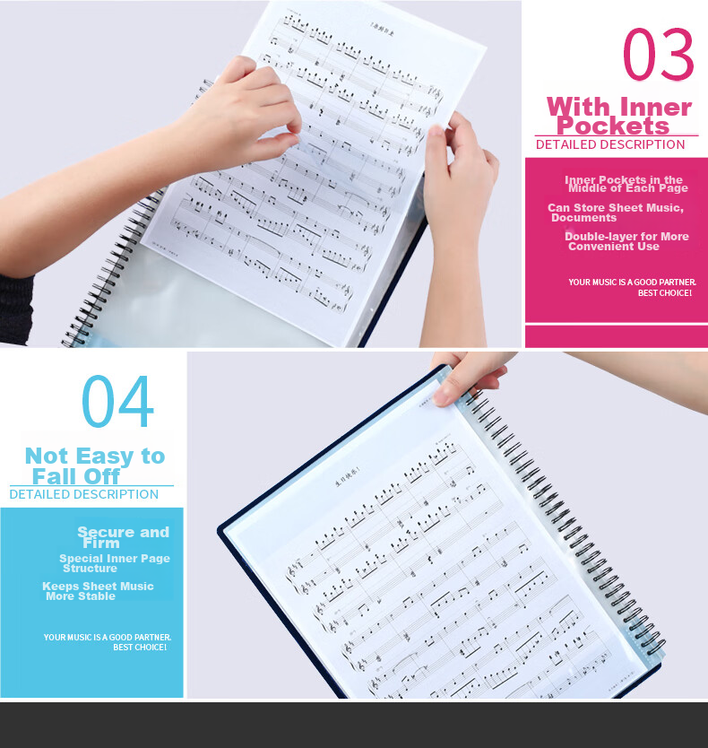 Jindeli Music Folder, Piano Sheet Music Folder, Editable Score Folder, A4 File Folder, Guitar Sheet Music Folder, Black, 1 Pack CF230 6