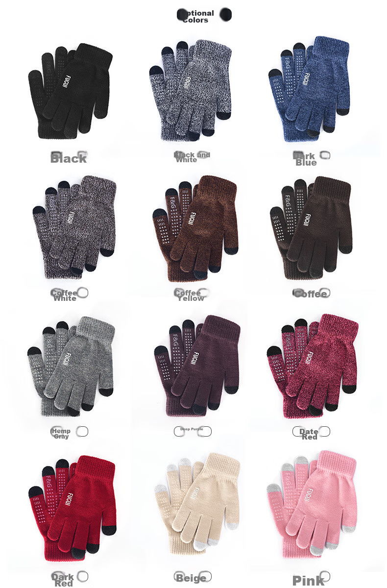 GRGN Men's Gloves, Winter Warm Fleece-Lined Thick Outdoor Cycling Driving Knitted Gloves, Non-Slip Cold-Resistant Men's Gloves 9