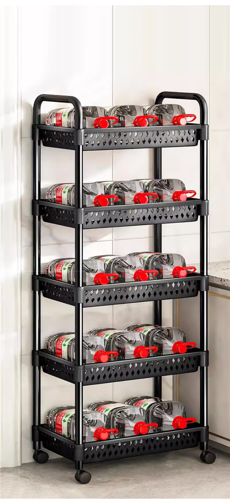 Yupin Floor Storage Rack Cart Living Room Snack Storage Shelf Kitchen Layered Rack Black with Handle 3-Tier ZW295 6
