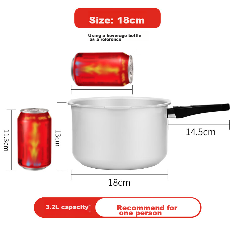 Shuangxi Aluminum Alloy Pressure Cooker Compatible with Gas And Induction Stoves, Explosion-Proof Small Household Pressure Cooker for 1 Person, 18CM/3.2L