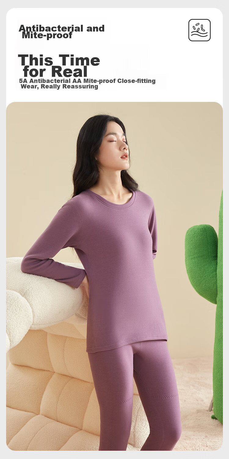 HLA [Xiaohuo-7 Fen Huo] Women's Thermal Underwear, Fleece-Lined Warm Ginger Heating Patch, Thickened Autumn Top And Pants Set 5