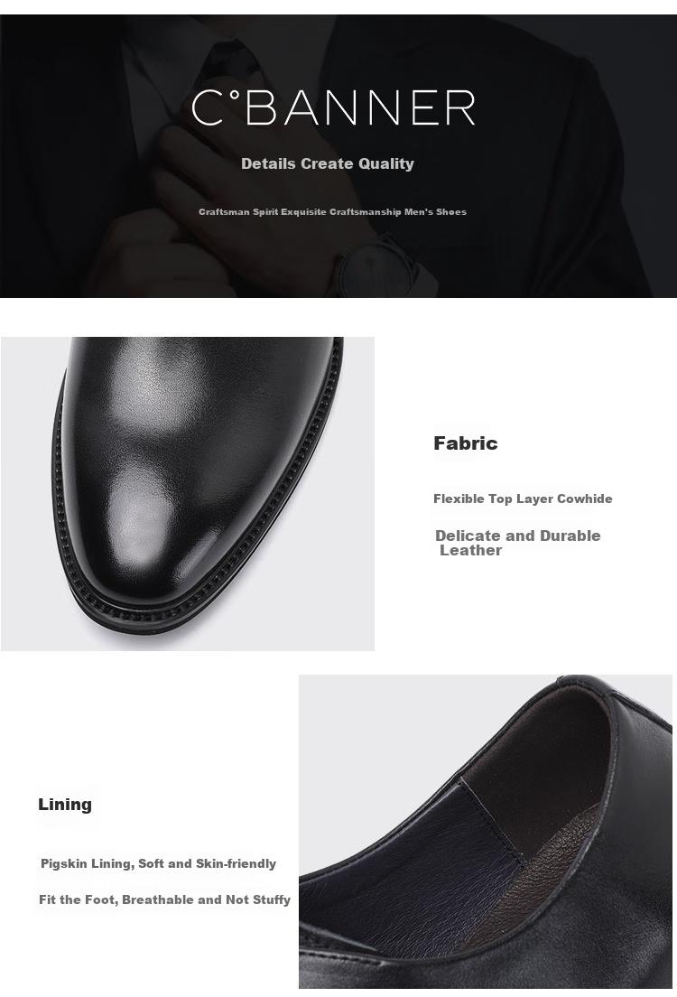 C.BANNER [Top-Grain Leather] Classic Business Men's Shoes, Casual Leather Shoes, Formal Derby Shoes, Suit Wedding Shoes, Black, Size 42 8