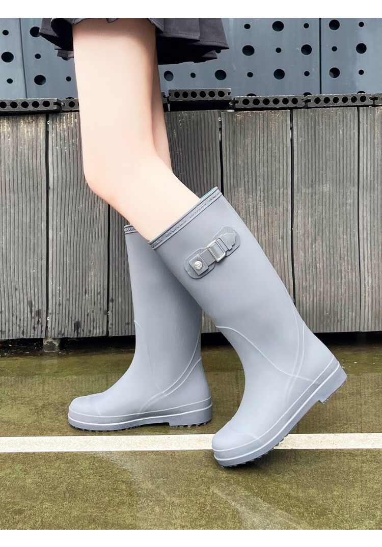 Huili Women's Tall Rain Boots, Fashionable Outdoor Waterproof Wear-Resistant Rubber Shoes, Water Shoes, Water Boots, 73-1 Khaki, Size 37 10