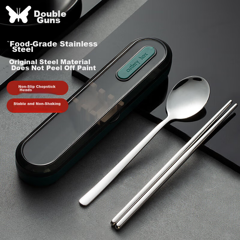 Suncha Food-Grade 304 Stainless Steel Portable Cutlery Chopsticks, Personal Use Chopsticks And Spoon Box for Students And Adults, Peacock Green