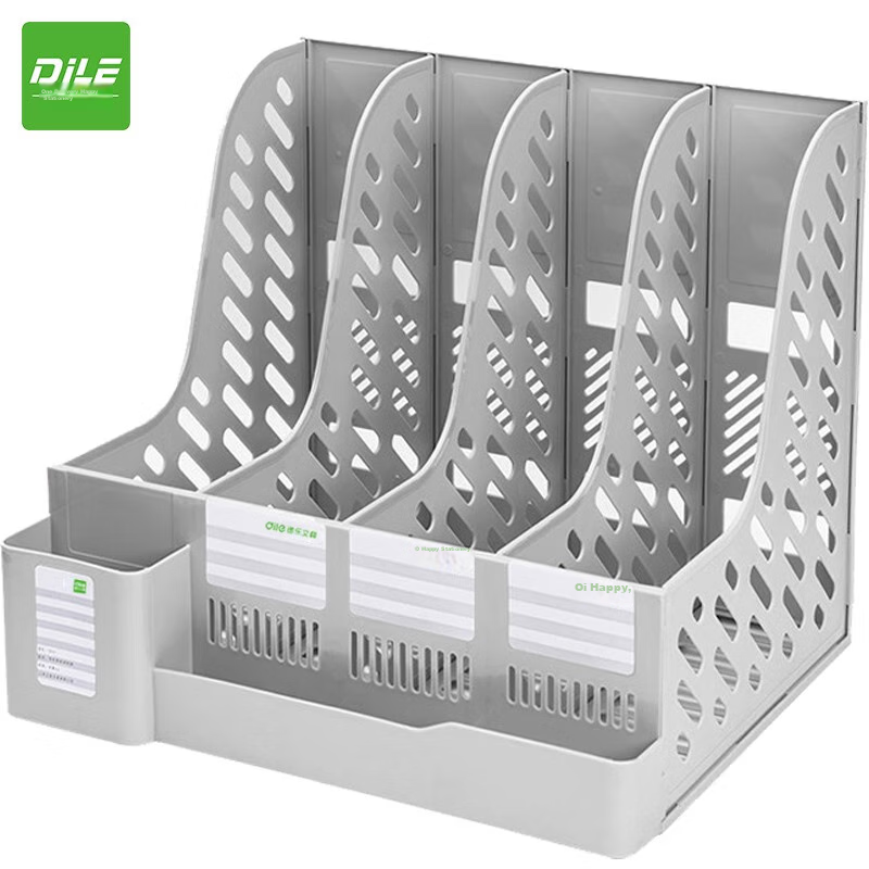 DiLe Premium Series Thickened Multifunctional Pen Holder, Four-Section File Organizer/file Rack/combined File Shelf/document Stand/file Basket, Four-Tier with Storage Box, 1899 Gray