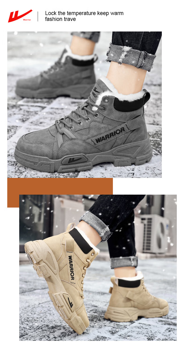 Huili Men's Martin Boots, 2025 Autumn And Winter New Style Men's Fleece-Lined Snow Boots, Warm Work-Style Cotton Shoes, Gray, Size 41 3