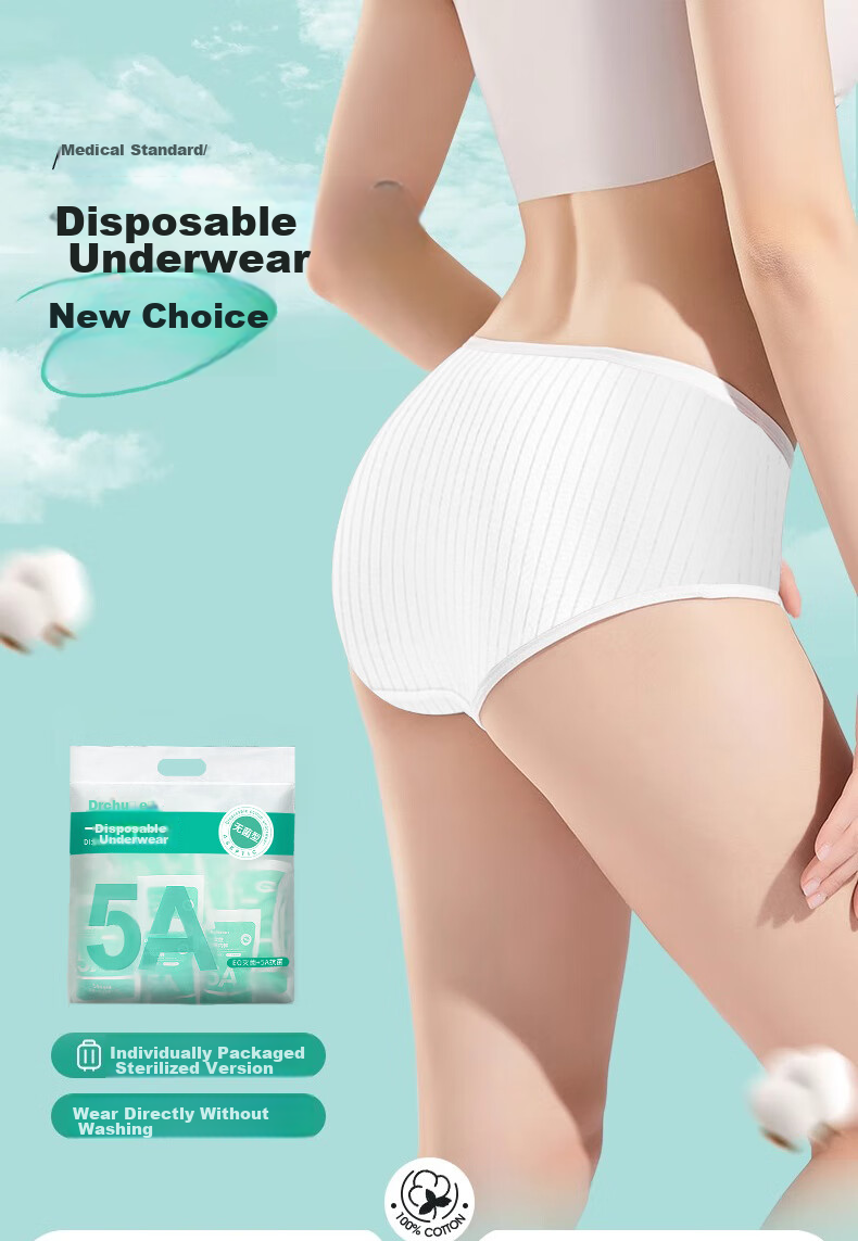 CHUYISHENG Disposable Underwear for Women, Maternity Portable Sterilized Daily-Use Striped Soft Antibacterial Travel Panties, Individually Wrapped 1