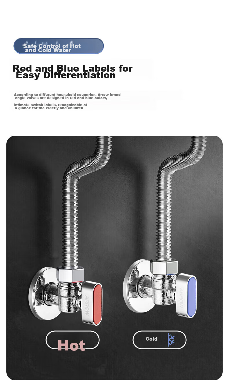 ARROW Copper Angle Valve, Spherical Valve Core, Full-Open High-Flow Ball Valve, Gas Water Heater, Wall-Mounted Boiler, V-Shaped Valve AE5280CP-C 8