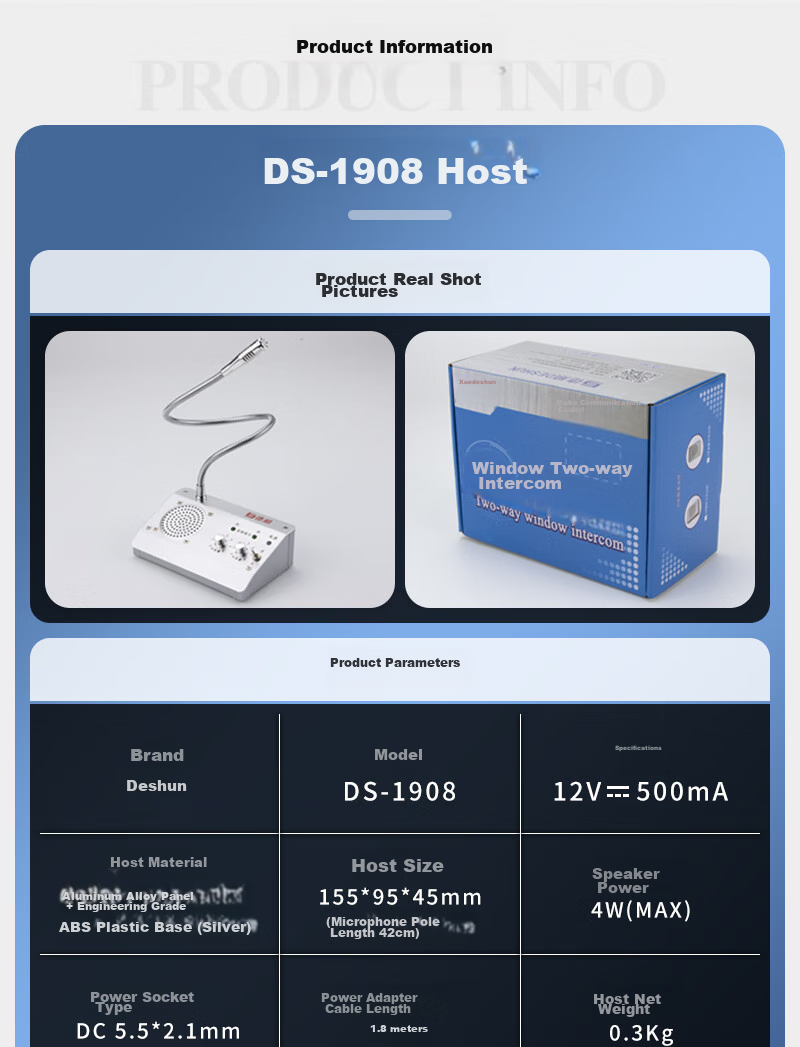 Deshun Window Two-Way Intercom DS-1908 Metal Round Speaker for Bank, Hospital Counter, Station, Post Office Windows, Specialized Intercom Microphone Amplifier 14