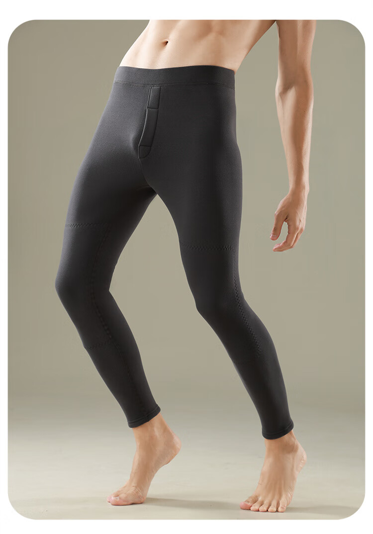 LangSha Men's Autumn Winter Thermal Pants Fleece Lined Wool Knee Protection Plus Size Cold Resistant Cotton Knit Long Johns 16