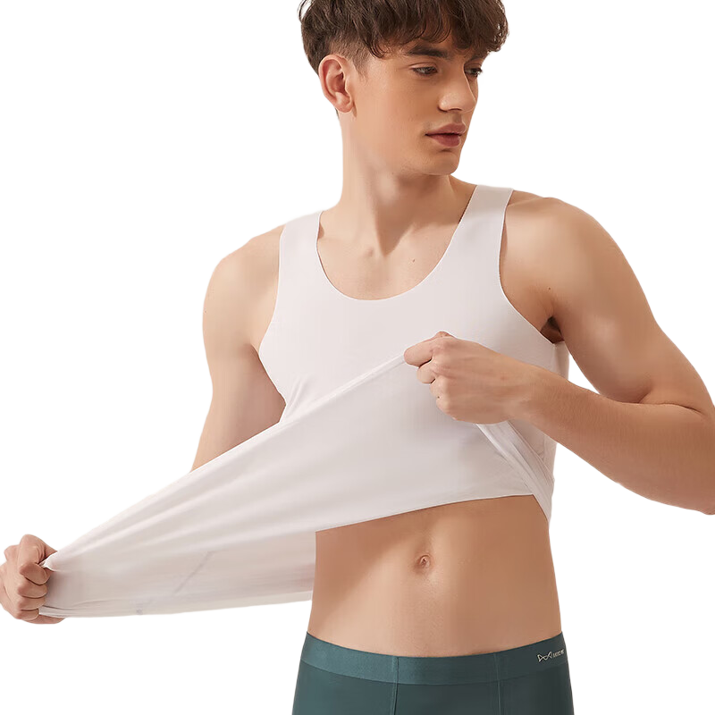 MiiOW 80S Modal Men's Tank Top, Spring And Autumn Ice Silk Seamless Sports Undershirt, Sleeveless Inner Layer, Pure White 3XL