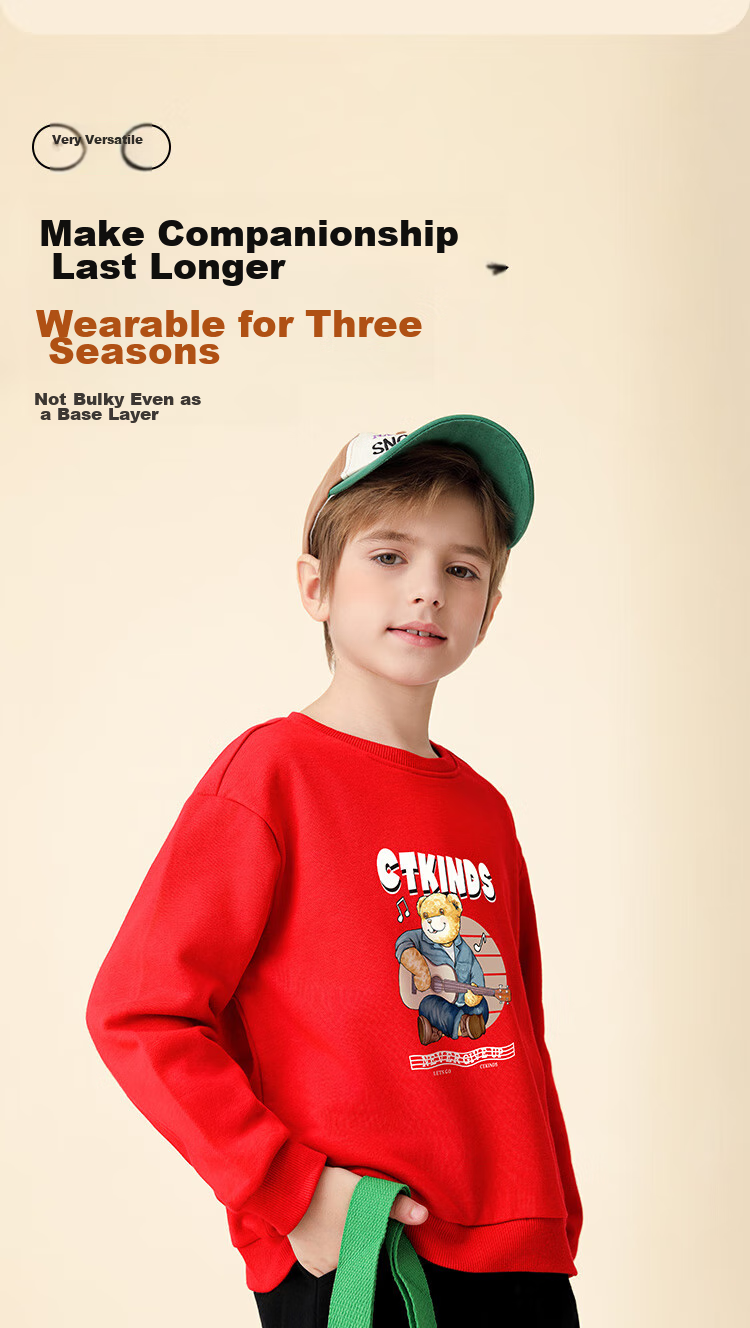 Classic Teddy Boys' Sweatshirt, Children's Autumn Wear, Casual Top for Young Kids, Fashionable And Versatile, Beige, Size 90 6