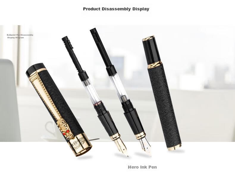 HERO Fountain Pen Black Velvet Sand Iridium Nib Ink Pen 6006 9