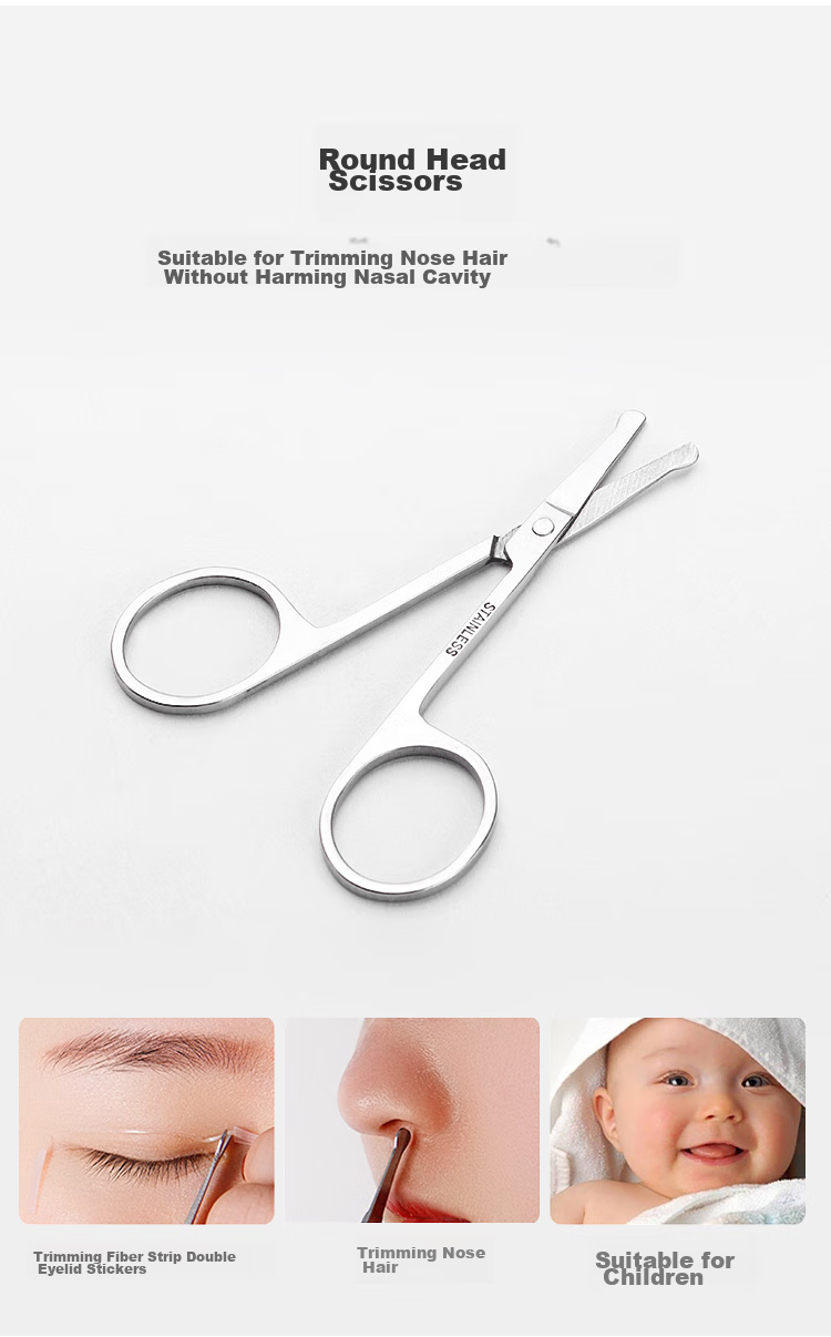 Meifuyu Stainless Steel Round-Tip Nose Hair Trimmer, Small Scissors for Men's Use, Manual Sideburn Trimmer (Thickened Version) MF8941 3