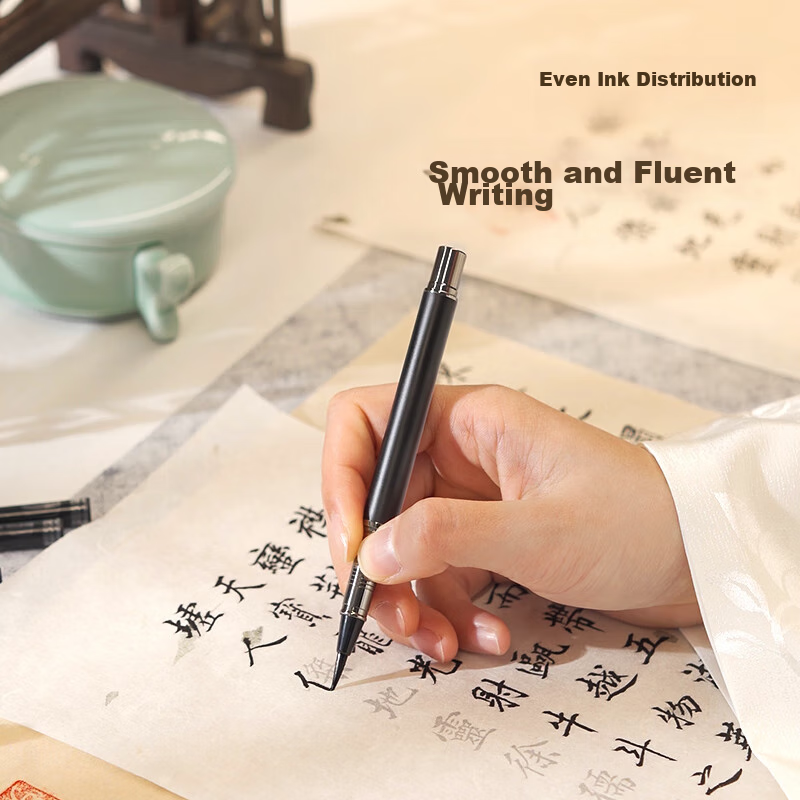 Deli Fountain Pen-Style Brush Pen for Calligraphy Practice, Small Regular Script, Refillable Ink, Replaceable Cartridge, Adult Beginner's Starter Kit, Calligraphy Copybook, Back-To Gift [Includes 18 Ink Cartridges]