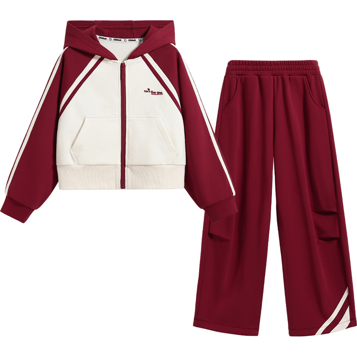QQ DUCK Children's Clothing Set, Girls' Cardigan Jacket And Pants, Student Sportswear, Line Art Heart Pattern, Navy Blue; Size 165