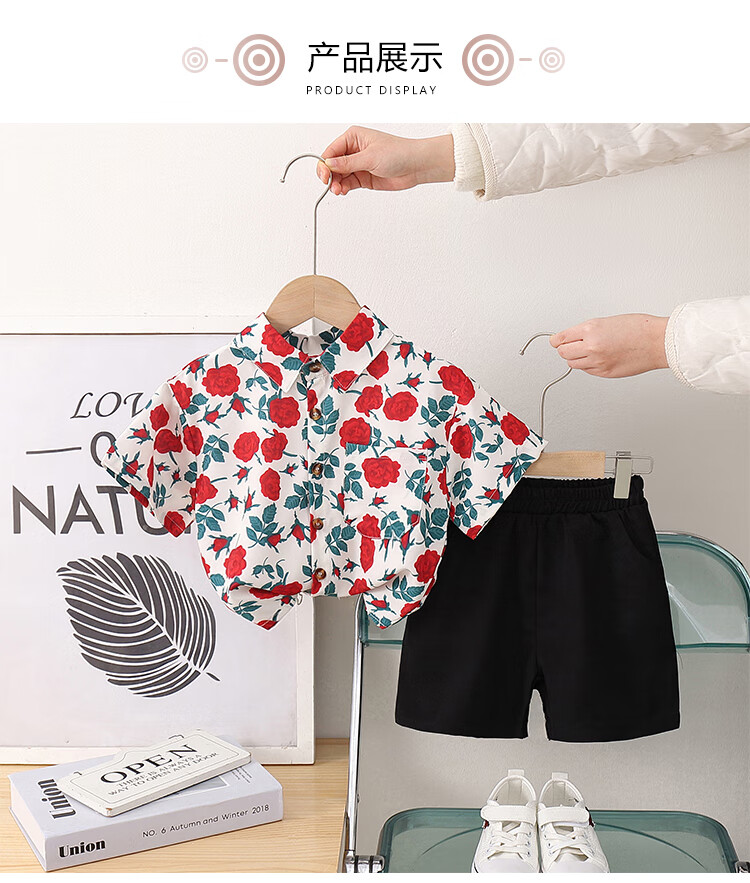 LUOBOBEIBEI Children's Shirt Summer Short-Sleeve Shirt Cool Boy Casual Dress Pants Set, Shirt Two-Piece Set, Size 140 6
