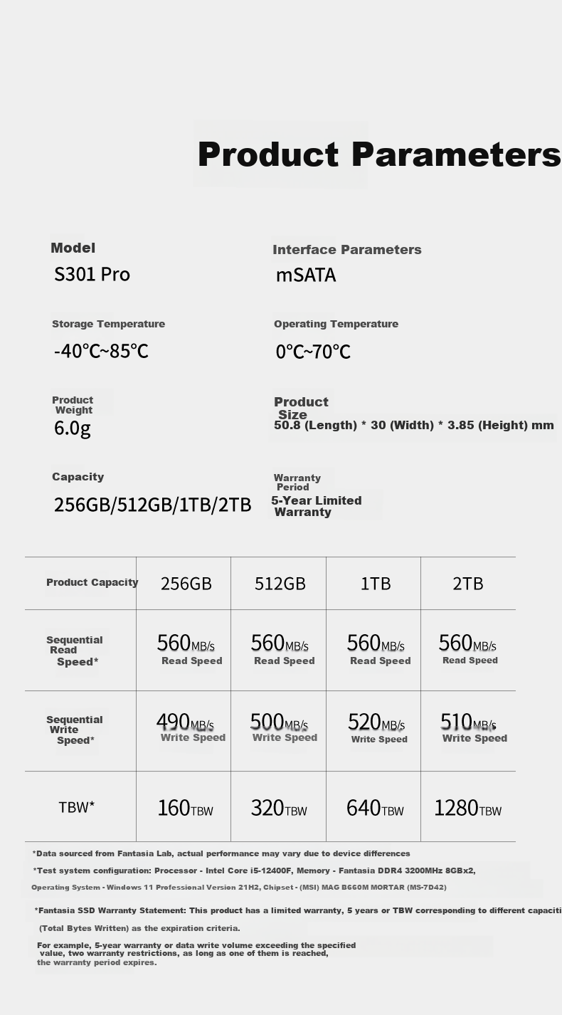 FANXIANG 1TB SSD Solid State Drive, mSATA Interface, Compatible with All-In Desktop And Laptop Computers, S301PRO 6
