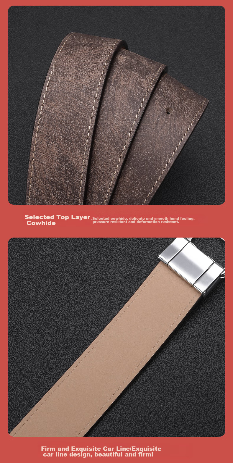 ELLE HOMME Men's Belt, Top-Grain Leather Buckle Waistband, Hollow Buckle Dress Pants Belt, Birthday Gift for Boyfriend 5