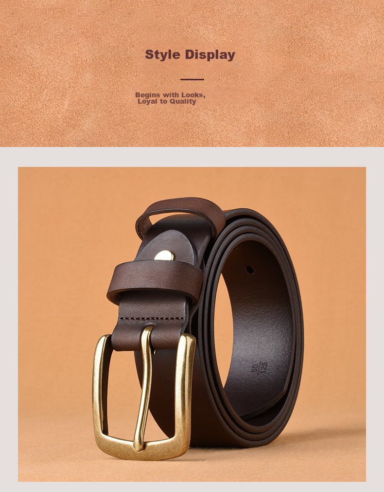 JEEP SPIRIT Men's Business Belt with Brass Buckle, Vintage Top-Grain Leather, Belt Loops, Waistband, Trouser Belt, Father's Day Gift for Dad 15