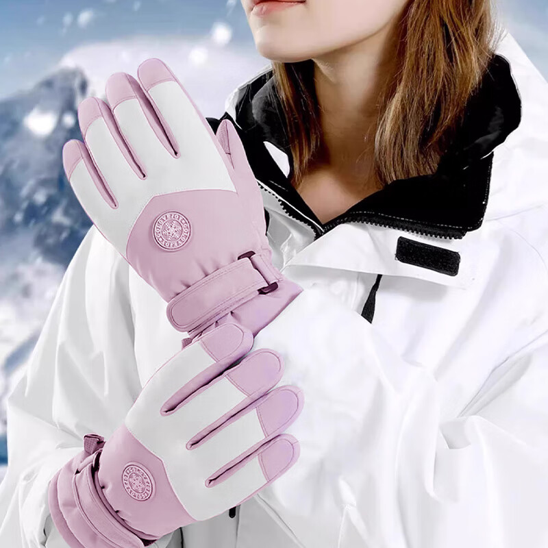 BWNK Winter Ski Gloves for Women, Cold-Resistant Fleece-Lined Warm Gloves for Cycling, Electric Scooter Touchscreen Gloves for Men, Winter Purple And White