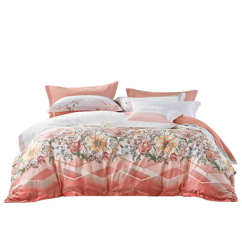 Fuanna 60s Long-Staple Cotton 4-Piece Bedding Set Thickened Pure Cotton Brushed Sheet Duvet Cover Single/Double 203x229cm Pink