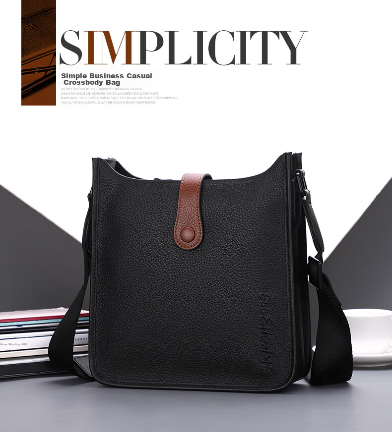 ELLE HOMME Men's Crossbody Bag, Fashionable Top-Grain Leather Shoulder Bag, Business Casual Phone Bag for Men EA188211440 Black Birthday Gift for Boyfriend 1