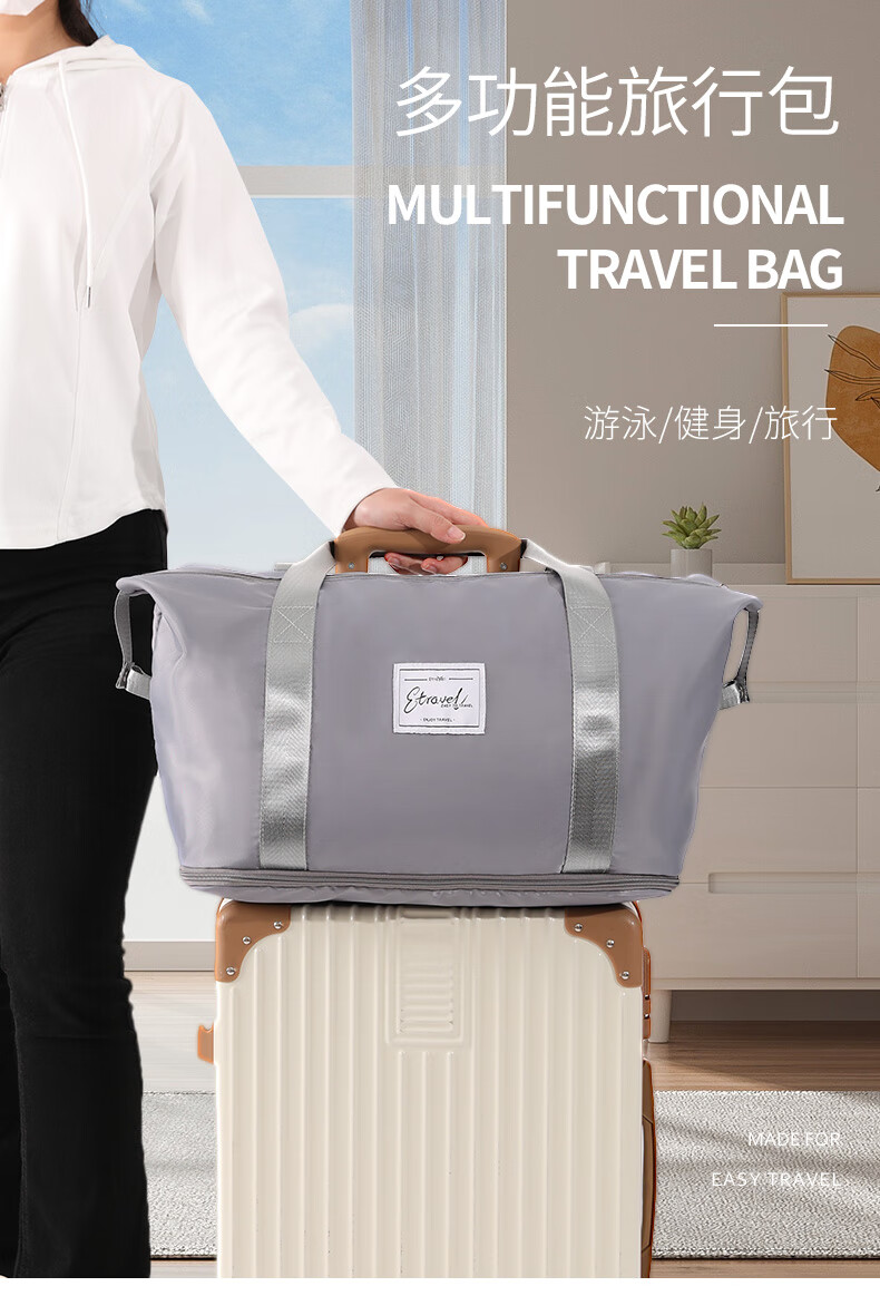Etravel Travel Bag, Large Capacity Luggage Bag for Men And Women, Handheld Gym Bag, Expandable Style, Gray 1