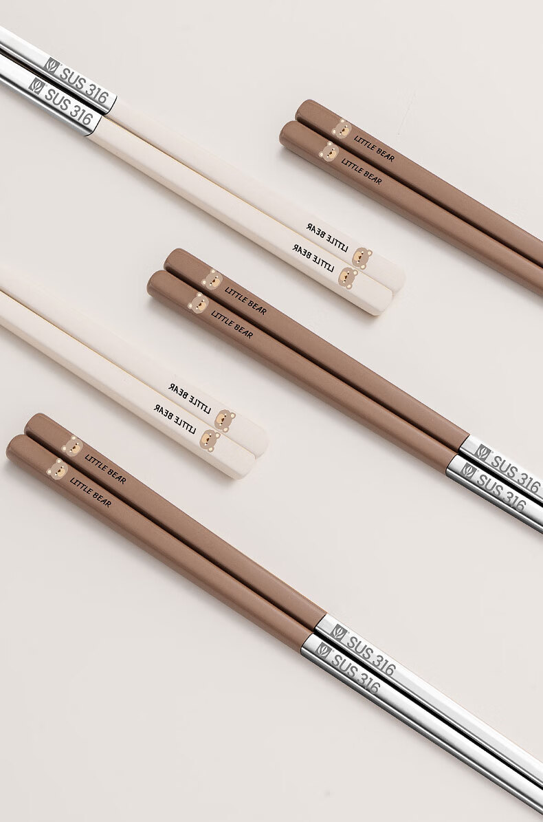 GuofengG 316 Stainless Steel Chopsticks, Non-Slip Heat-Resistant Anti-Mold Household Public Chopsticks Cartoon Tableware Bear Chopsticks 5 Pairs Set 14