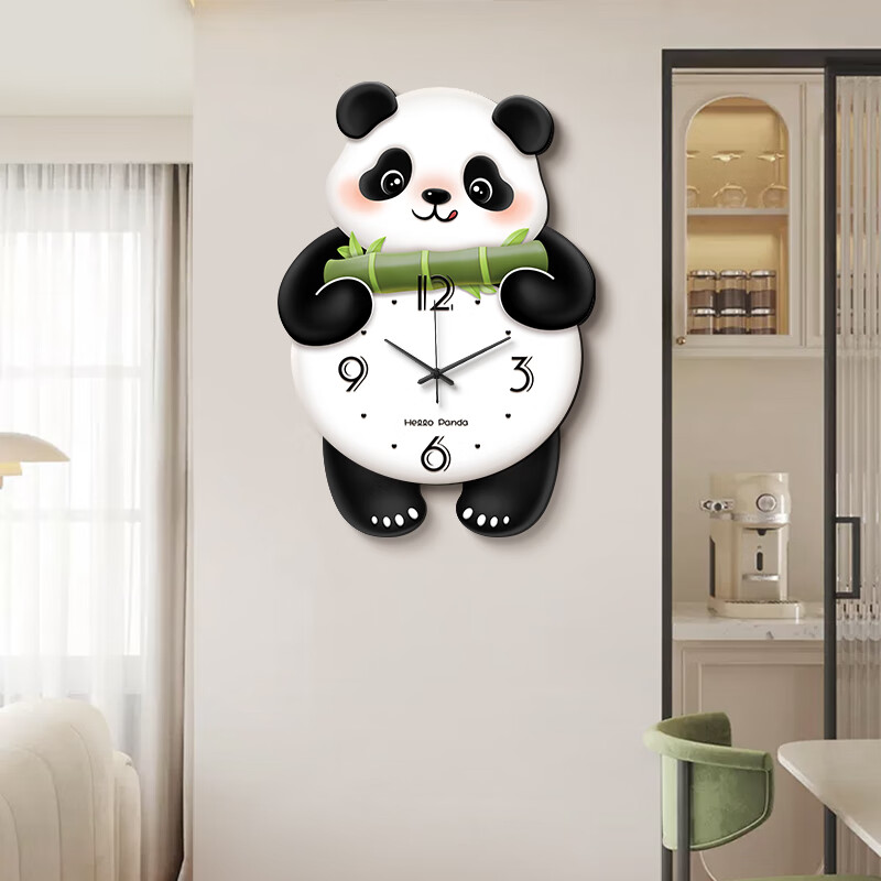 Haojiubujian Cream Cloud Wall Clock, Living Room 2025 New Style Dining Room Decorative Clock, Creative Panda Wall Clock