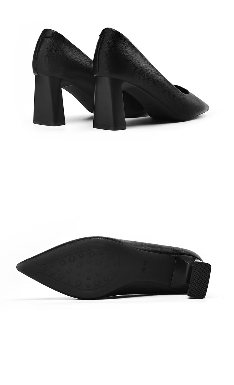 DAPHNE Women's Single Shoes, Fashionable Chunky Heel Leather Shoes, Professional Commuter High Heels, Women's Footwear 4024404005, Black, Size 38 13