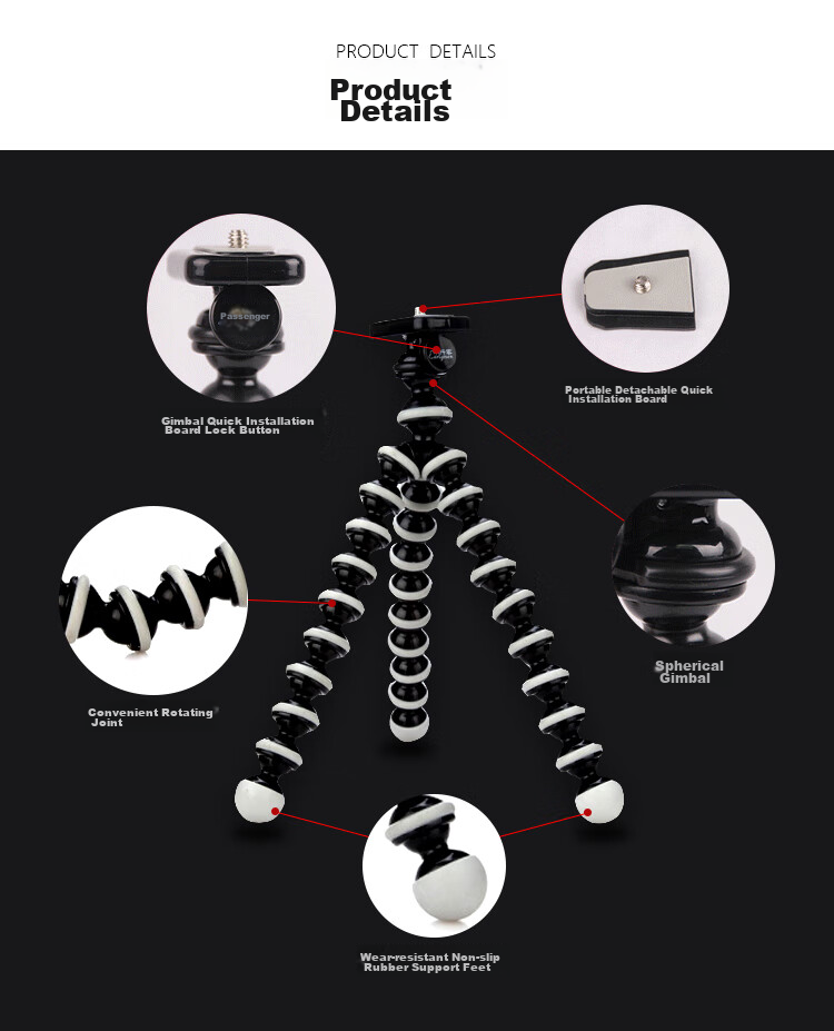 Earlymen EM-115 Octopus Desktop Tripod, Multifunctional Portable Phone And Camera Stand for Vlog Short Videos, Influencer Live Streaming Photography And Videography, Includes Black Phone Clamp 8