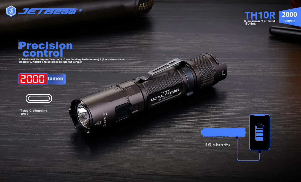 JETBeam TH10R High-Intensity Flashlight, Ultra-Bright Long-Lasting Long-Range Searchlight, Outdoor Emergency Light, Tactical Camping Light 2