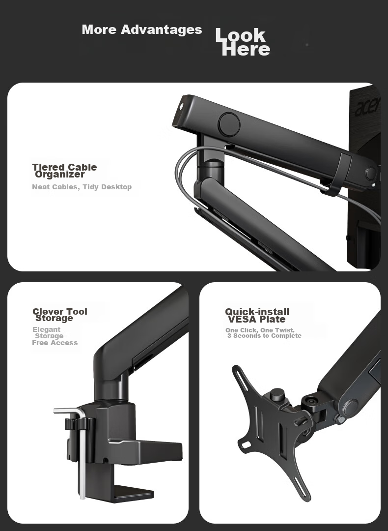 Brateck Beihu Monitor Stand, Mechanical Arm, Computer Desk Clamp Base, Heavy-Duty Screen Riser E500 Black 17-40 Inch, Suspended Arm 15