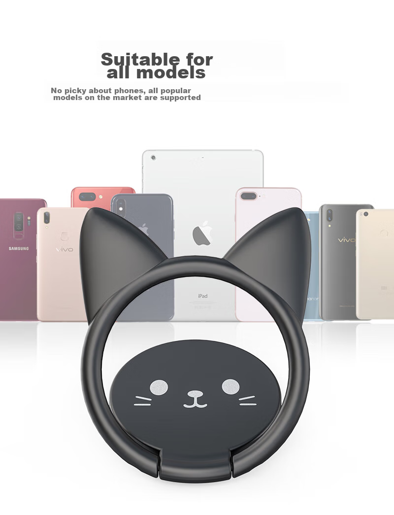 Zitai Phone Stand Ring Holder, Desktop Lazy Ultra-Thin Cartoon Creative Magnetic Car Mount Compatible, Universal for Apple/Huawei/Xiaomi/Tablets, Black 10