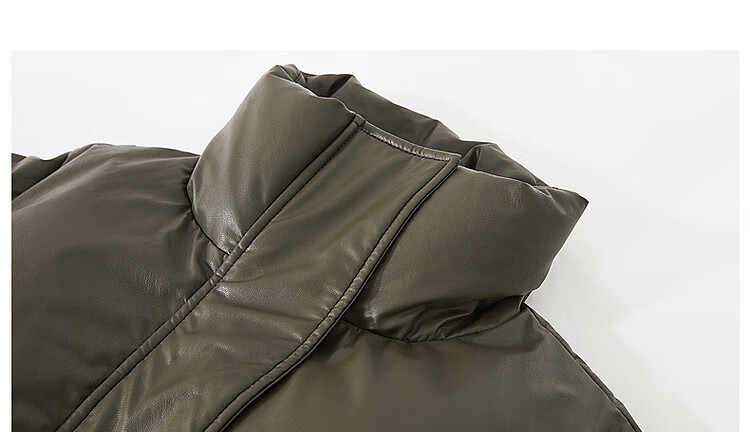 Dme [Washless Luxury Old-Style] Winter New Stand-Collar PU Loose Long-Sleeve Thick Warm Slimming down Jacket for Women, Short Style 15