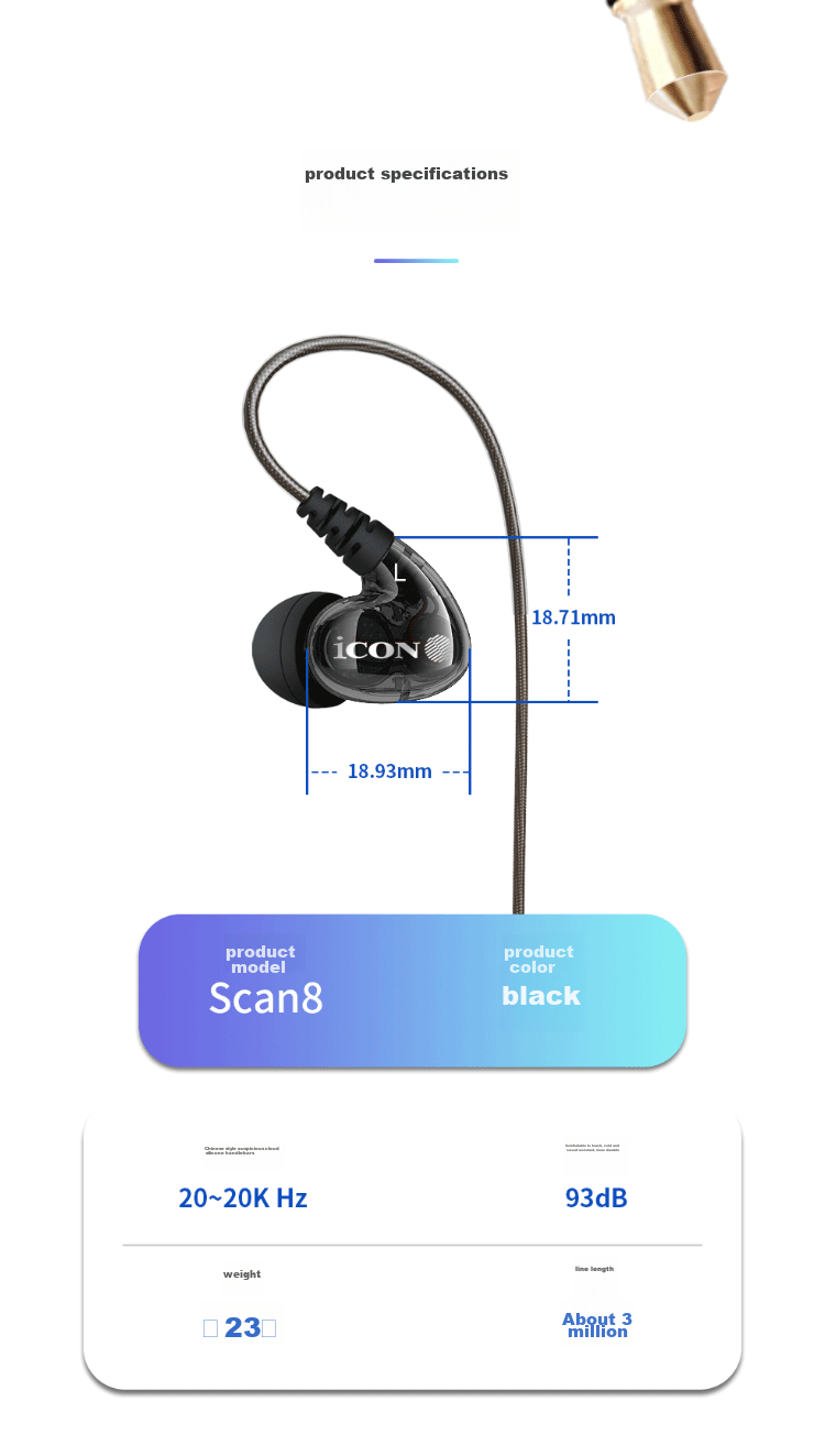 Aiken In-Ear Monitoring Headphones, Scan8 Model, Wired Earbuds for Live Streaming And Karaoke, with Sound Card, 3-Meter Cable, Long-Range Monitoring Headphones 8