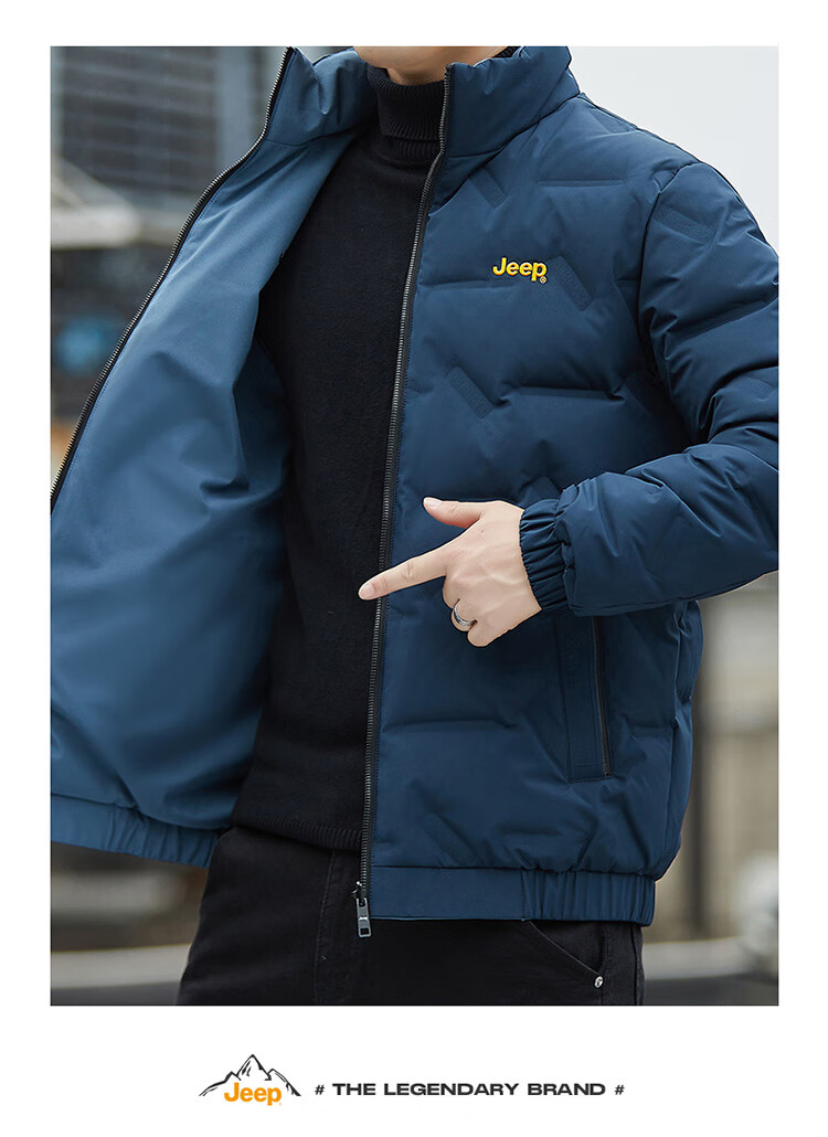JEEP Men's Winter Short Down Jacket Casual Stand Collar Coat Warm Reversible Black 4XL 13